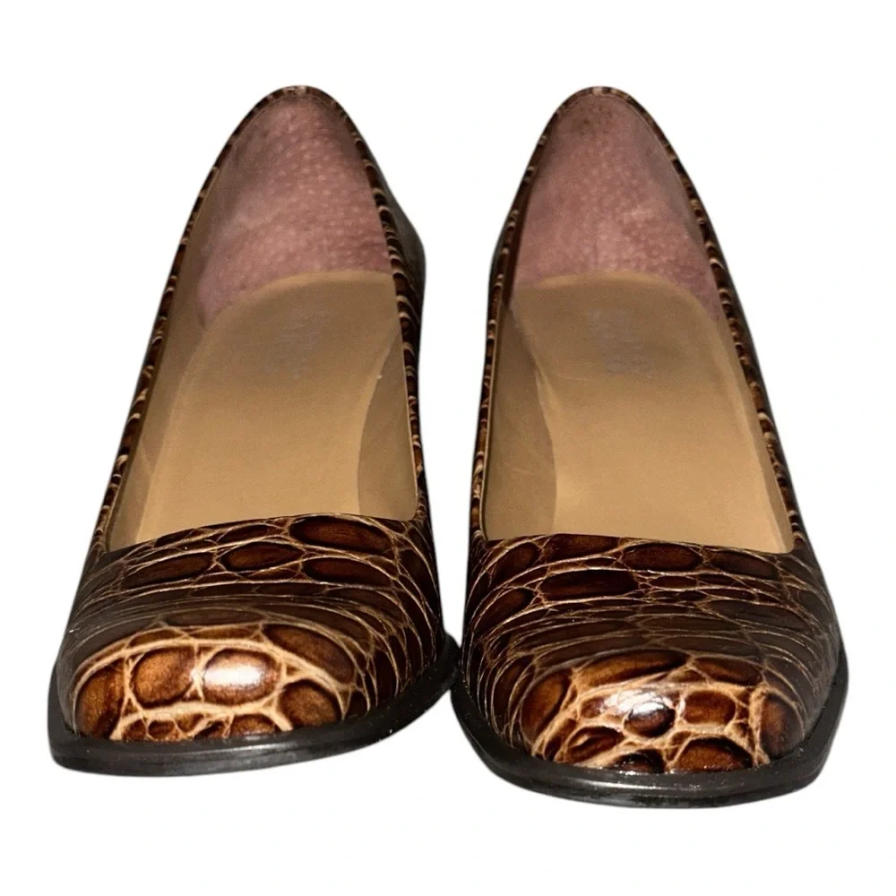 Vintage 90s/Y2K Franco Sarto Square Toe Leather Block Heels Chic Retro‎ Academia
